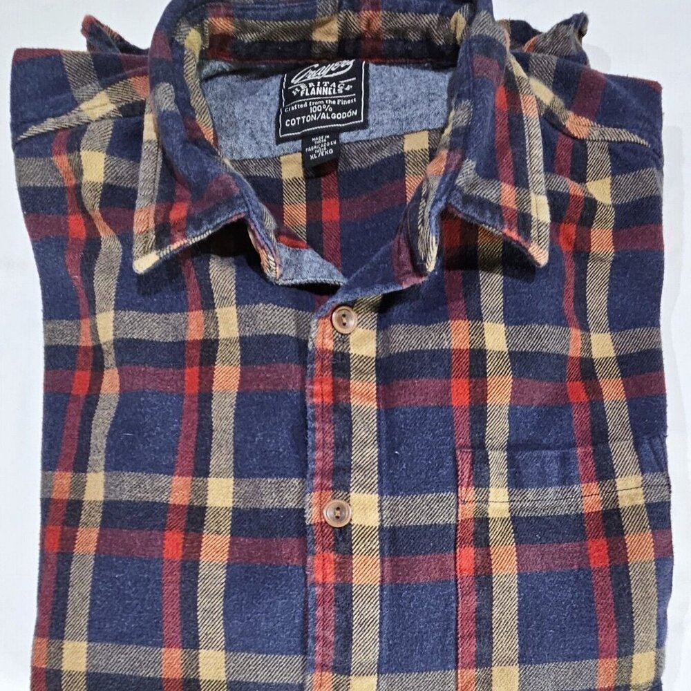 Grayers Heritage Flannel Shirt Mens Large Red Blue tan Plaid Cotton XL